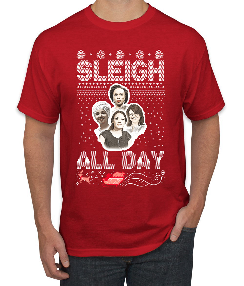AOC The Squad Congresswomen Sleigh All Day Xmas Ugly Christmas Sweater Men's Graphic T-Shirt
