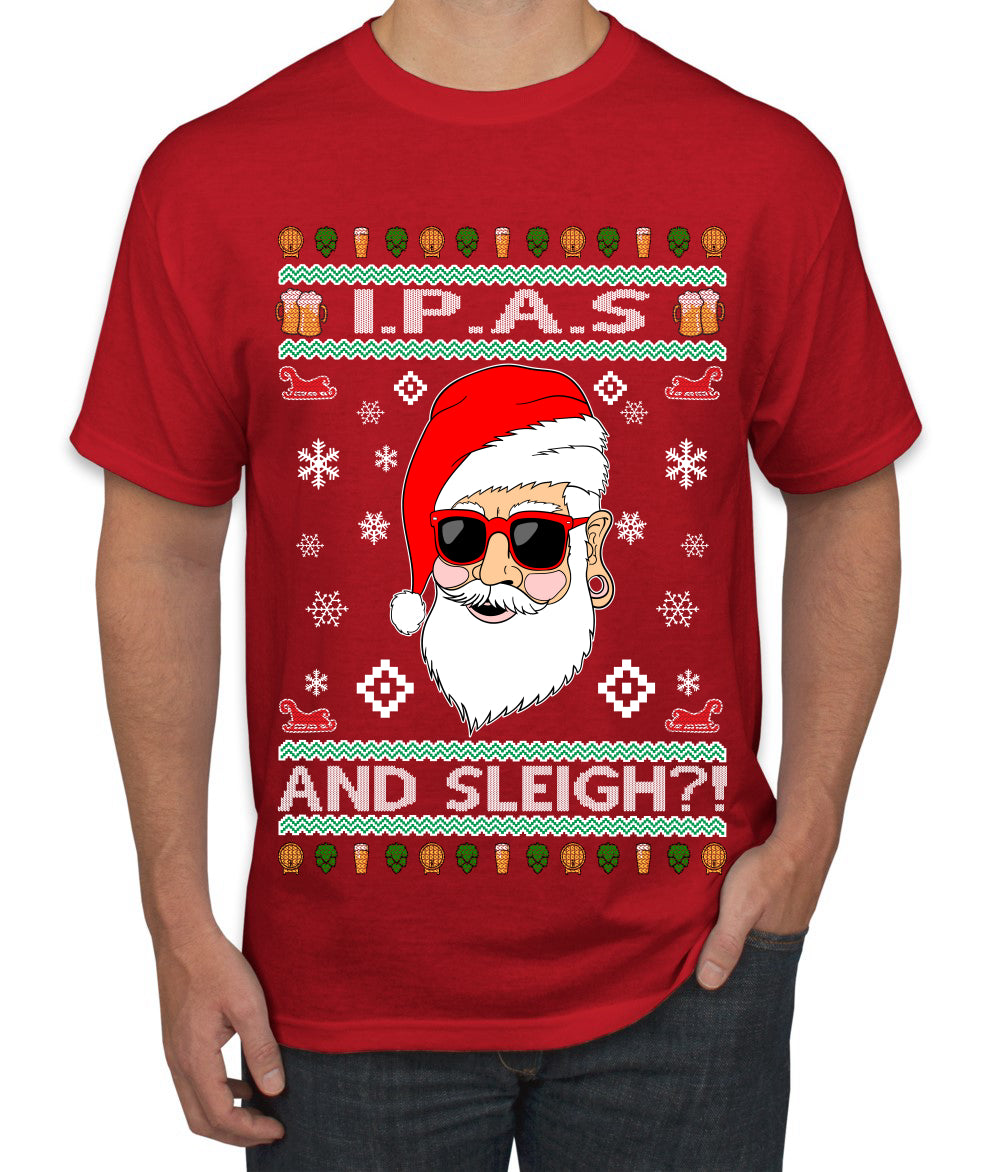 Original Hipster IPAs and Sleigh?! Ugly Christmas Sweater Men's Graphic T-Shirt