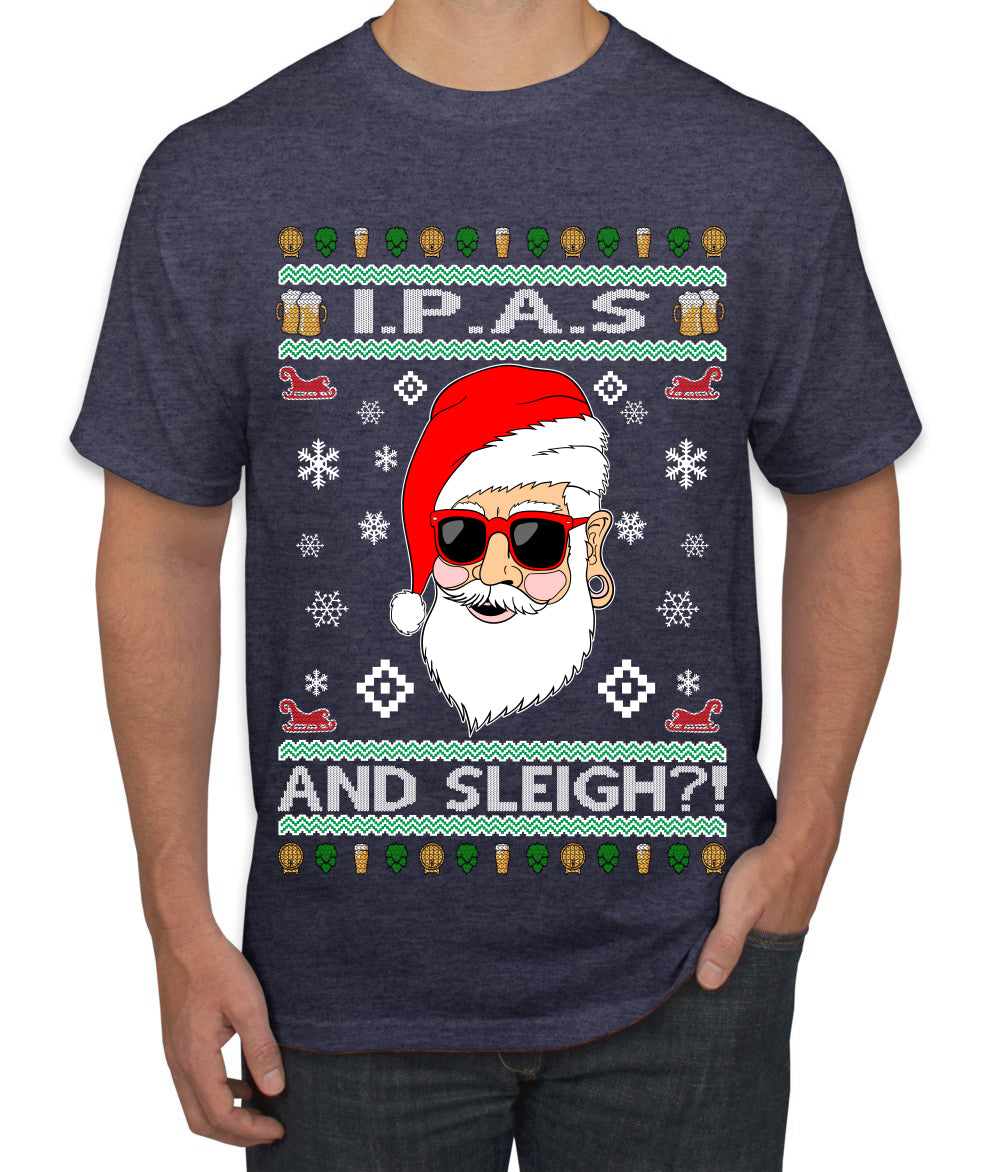 Original Hipster IPAs and Sleigh?! Ugly Christmas Sweater Men's Graphic T-Shirt
