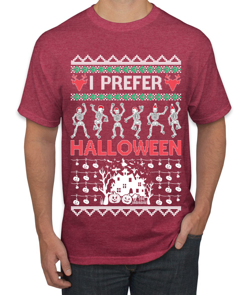 I Prefer Halloween Dancing Skeletons Ugly Christmas Sweater Men's T-Shirt