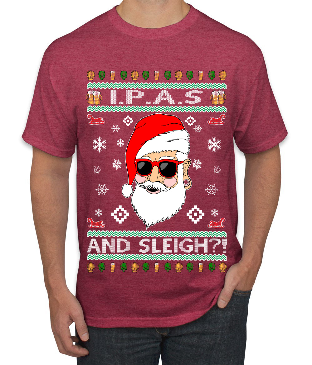 Original Hipster IPAs and Sleigh?! Ugly Christmas Sweater Men's Graphic T-Shirt