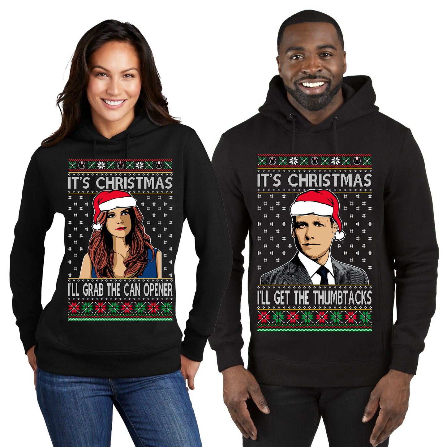 Harvey Donna I'll Get The Can Opener Thumbtacks TV Show Parody Ugly Christmas Matching Couples Hoodie-sweatshirt