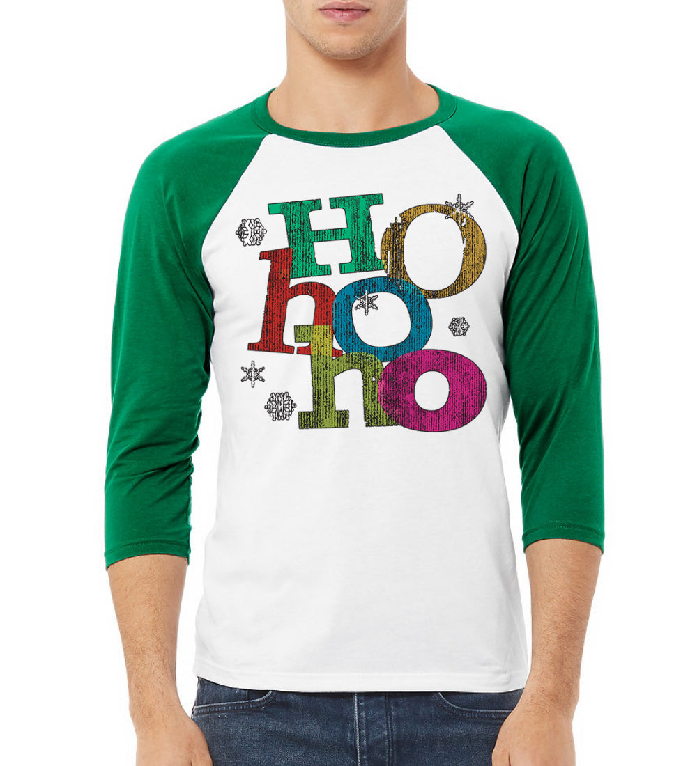 Colorful Ho Ho Ho Christmas 3/4 Sleeve Raglan Unisex Baseball Tee