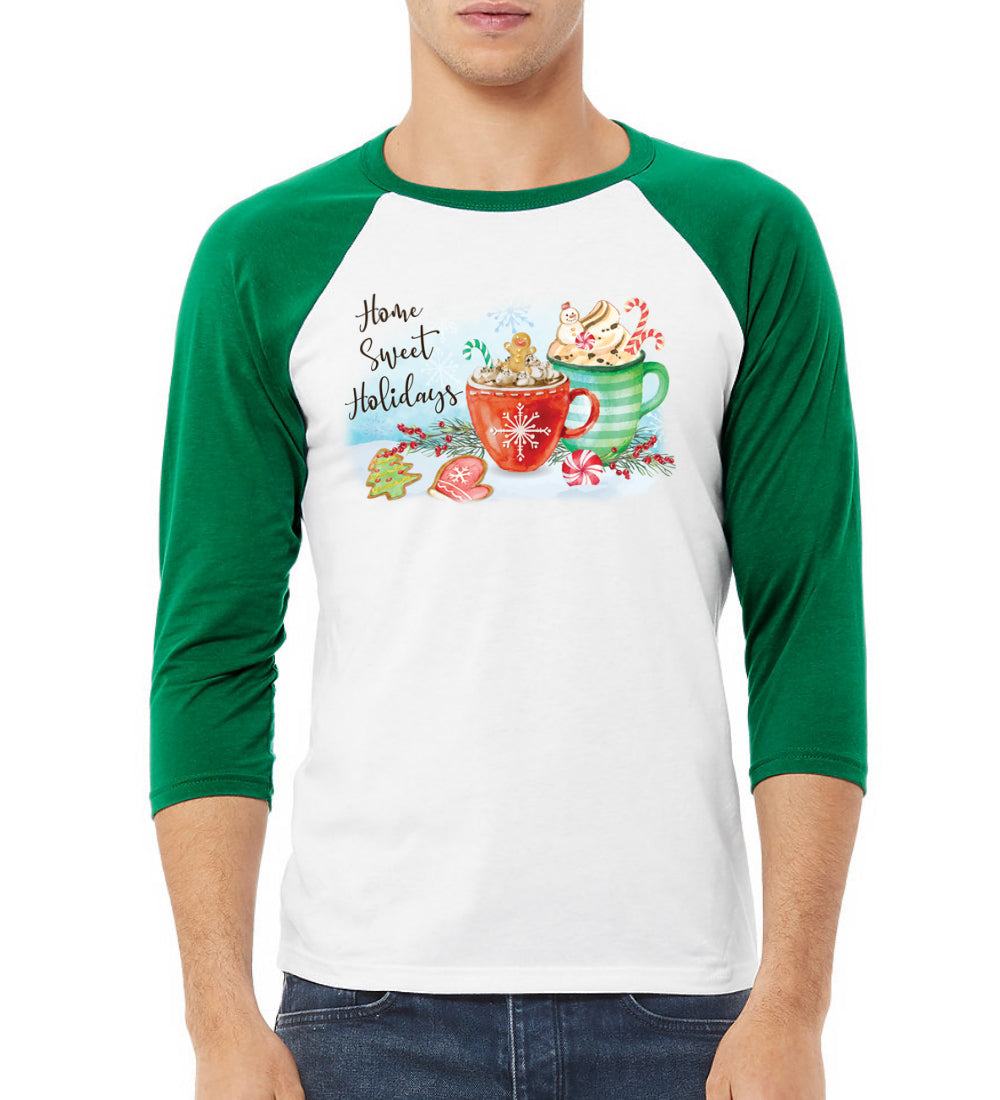 Home Sweet Holidays Christmas 3/4 Sleeve Raglan Unisex Baseball Tee