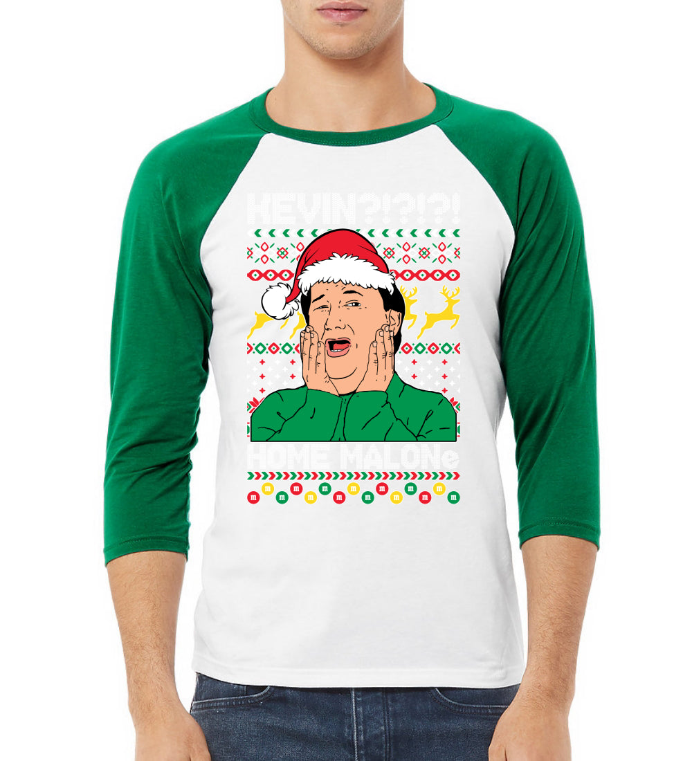 Kevin Home Malone Office Tv Xmas Christmas 3/4 Sleeve Raglan Unisex Baseball Tee