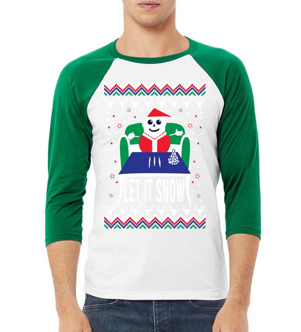 Let It Snow Cocaine Santa Christmas 3/4 Sleeve Raglan Unisex Baseball Tee