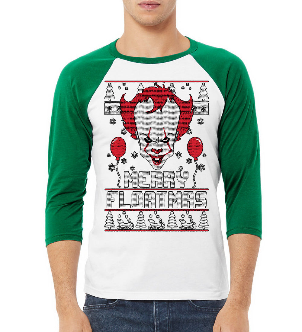 Merry Floatmas IT Clown Christmas 3/4 Sleeve Raglan Unisex Baseball Tee
