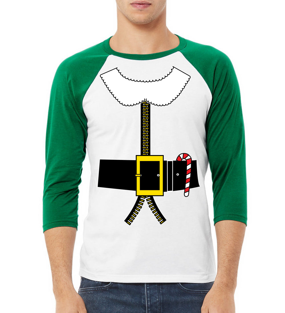 Classic Santa Suit Winter Candy Cane Christmas 3/4 Sleeve Raglan Unisex Baseball Tee