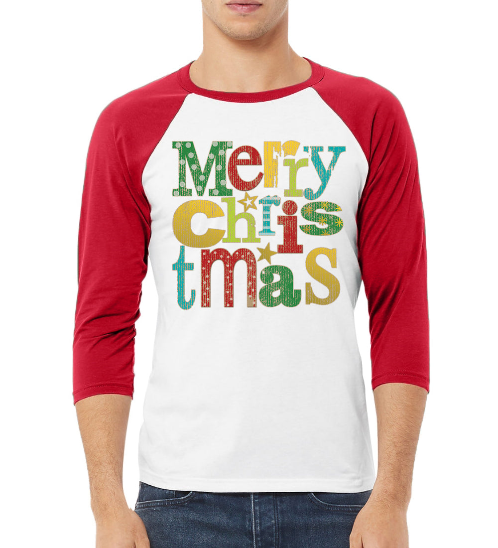 Colorfful Merry Christmas Decoration Christmas 3/4 Sleeve Raglan Unisex Baseball Tee