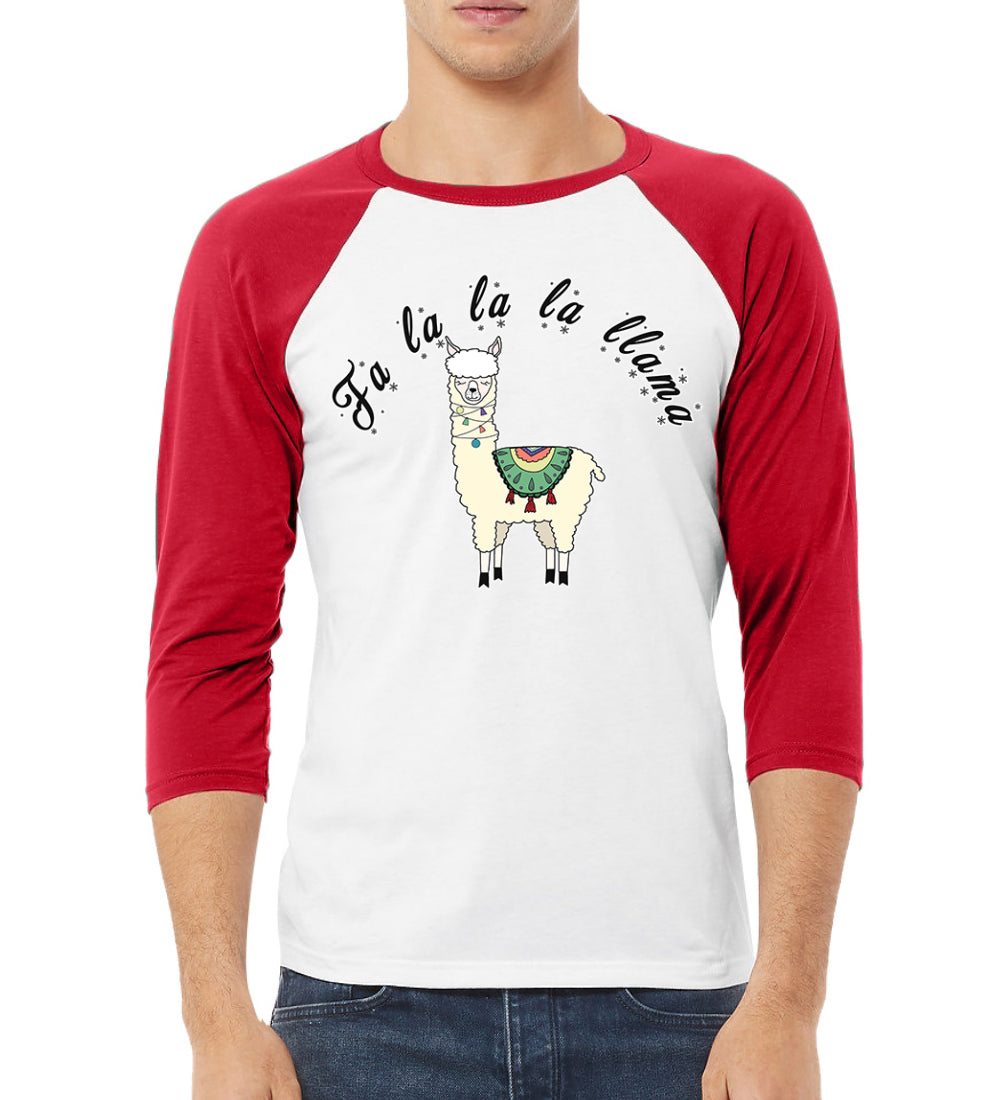 Fa la la la llama Xmas Ilama Christmas 3/4 Sleeve Raglan Unisex Baseball Tee