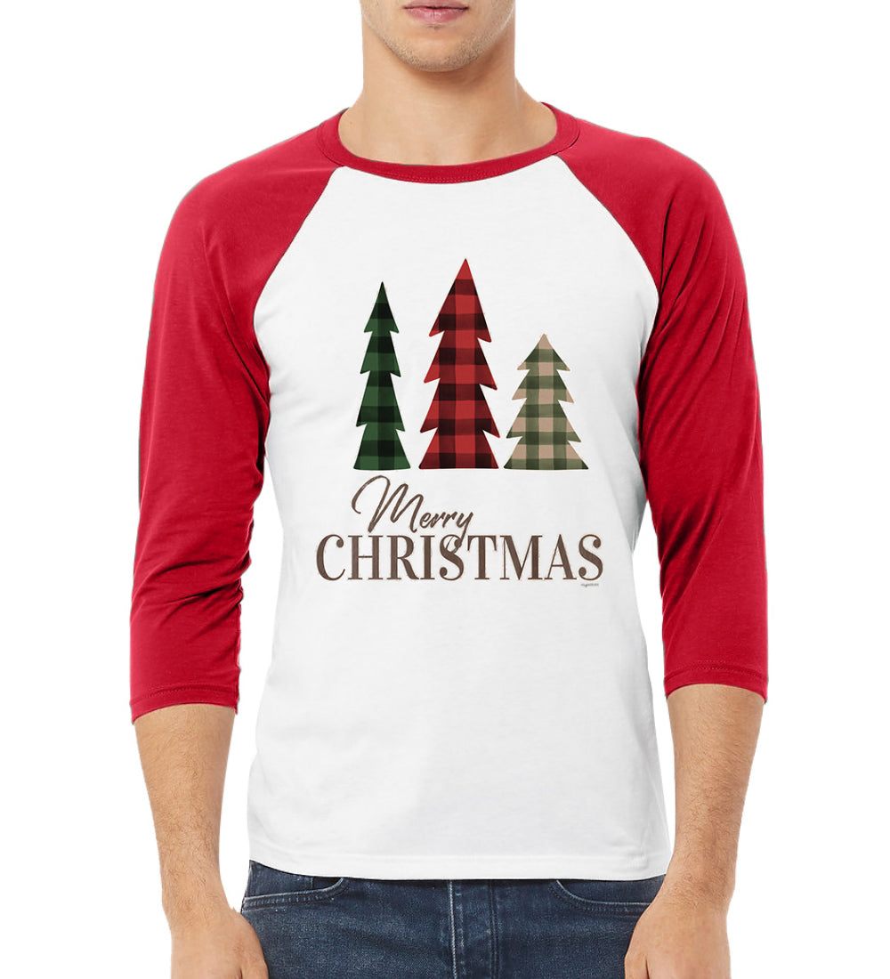 Merry Xmas trees Christmas 3/4 Sleeve Raglan Unisex Baseball Tee