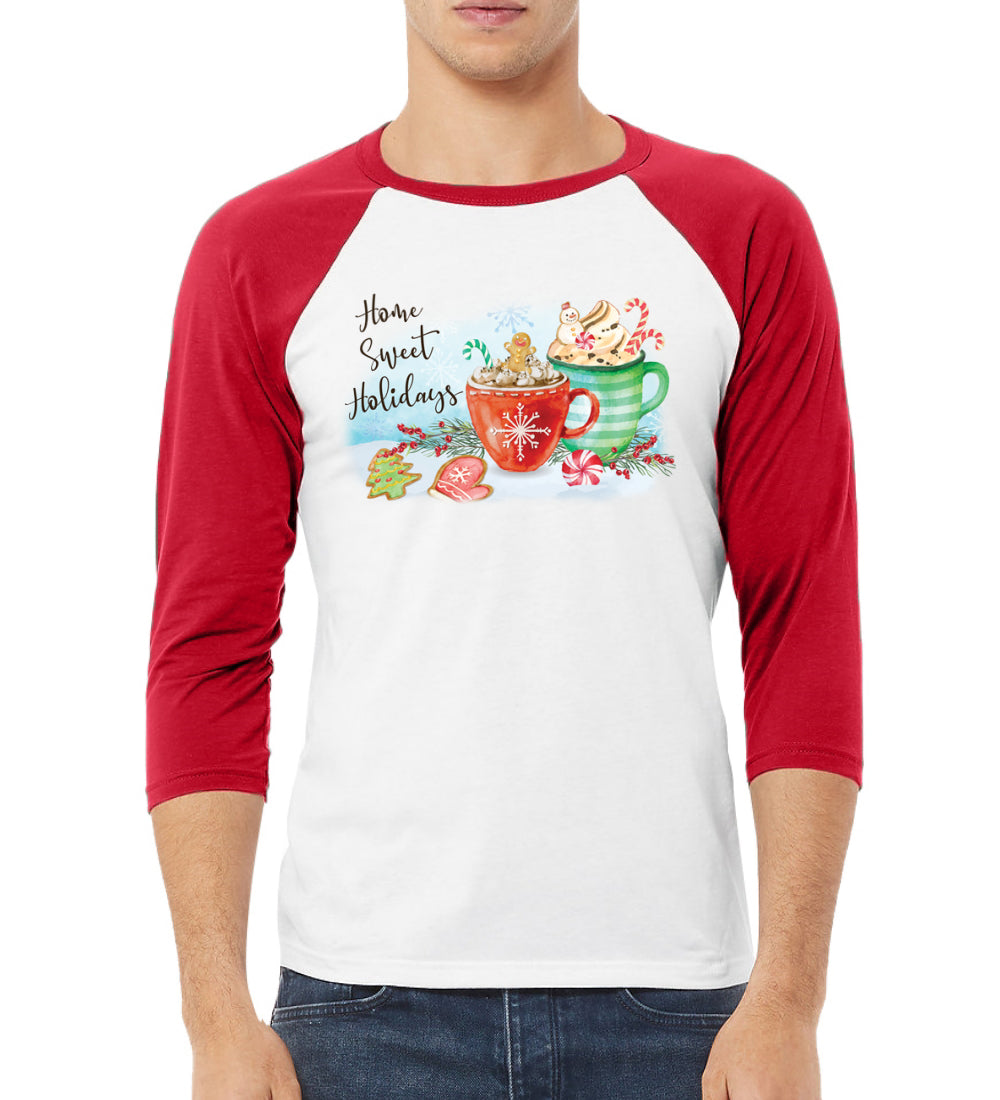 Home Sweet Holidays Christmas 3/4 Sleeve Raglan Unisex Baseball Tee