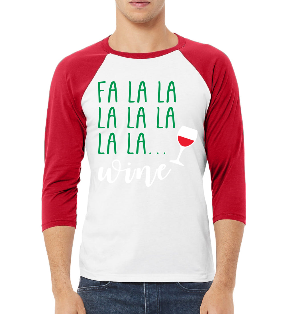 Fa La La La Wine Xmas Spirit Ugly Christmas Sweater Christmas 3/4 Sleeve Raglan Unisex Baseball Tee