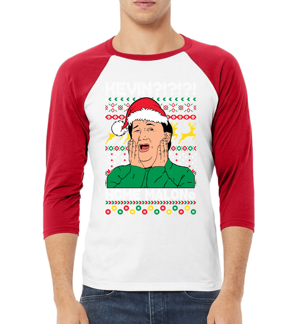 Kevin Home Malone Office Tv Xmas Christmas 3/4 Sleeve Raglan Unisex Baseball Tee