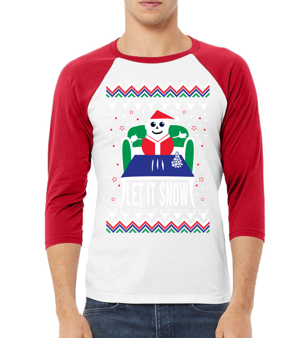 Let It Snow Cocaine Santa Christmas 3/4 Sleeve Raglan Unisex Baseball Tee