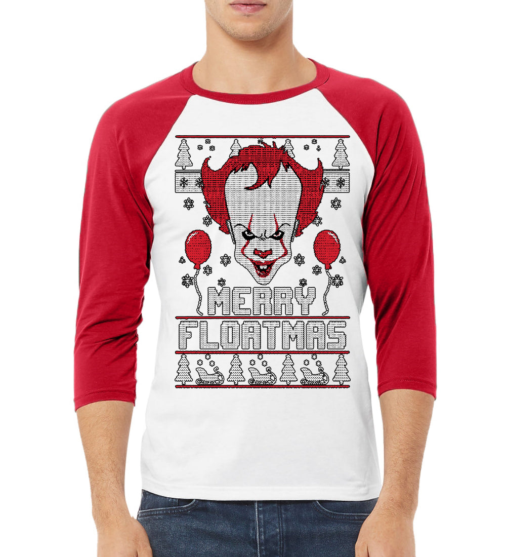 Merry Floatmas IT Clown Christmas 3/4 Sleeve Raglan Unisex Baseball Tee