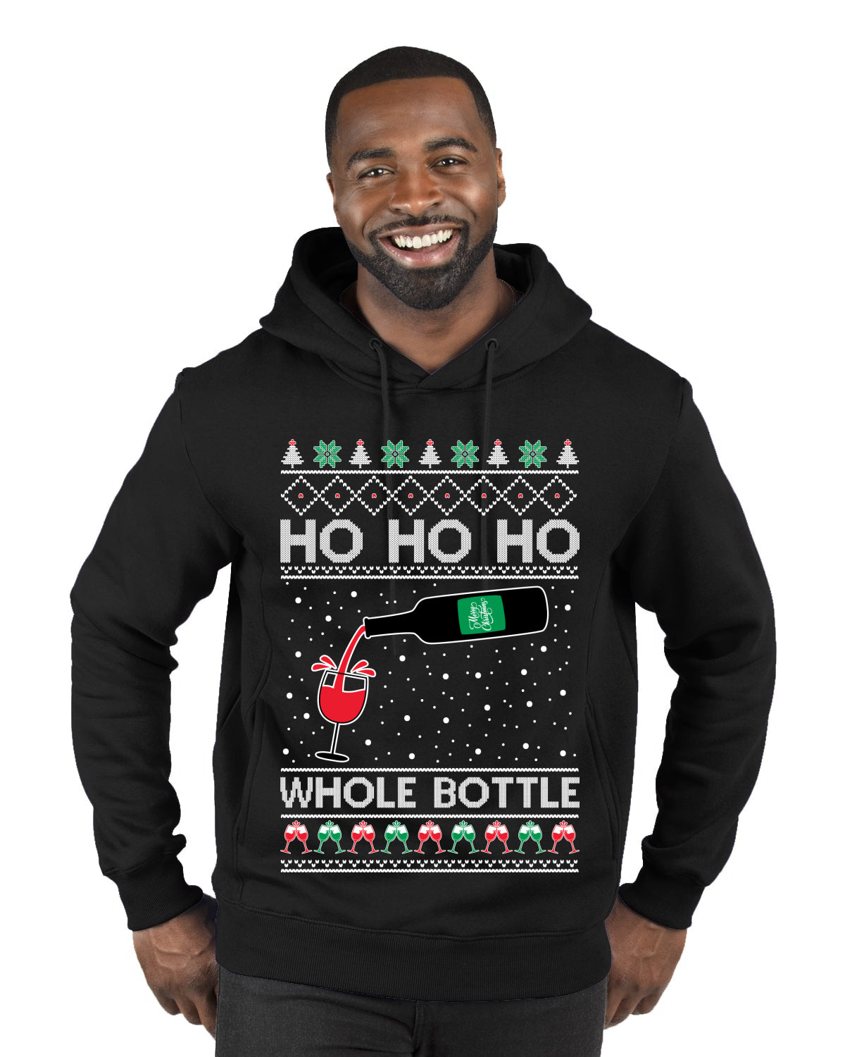 Ho Ho Ho Whole Bottle Wine Spirits Ugly Christmas Sweater Premium Graphic Hoodie Sweatshirt