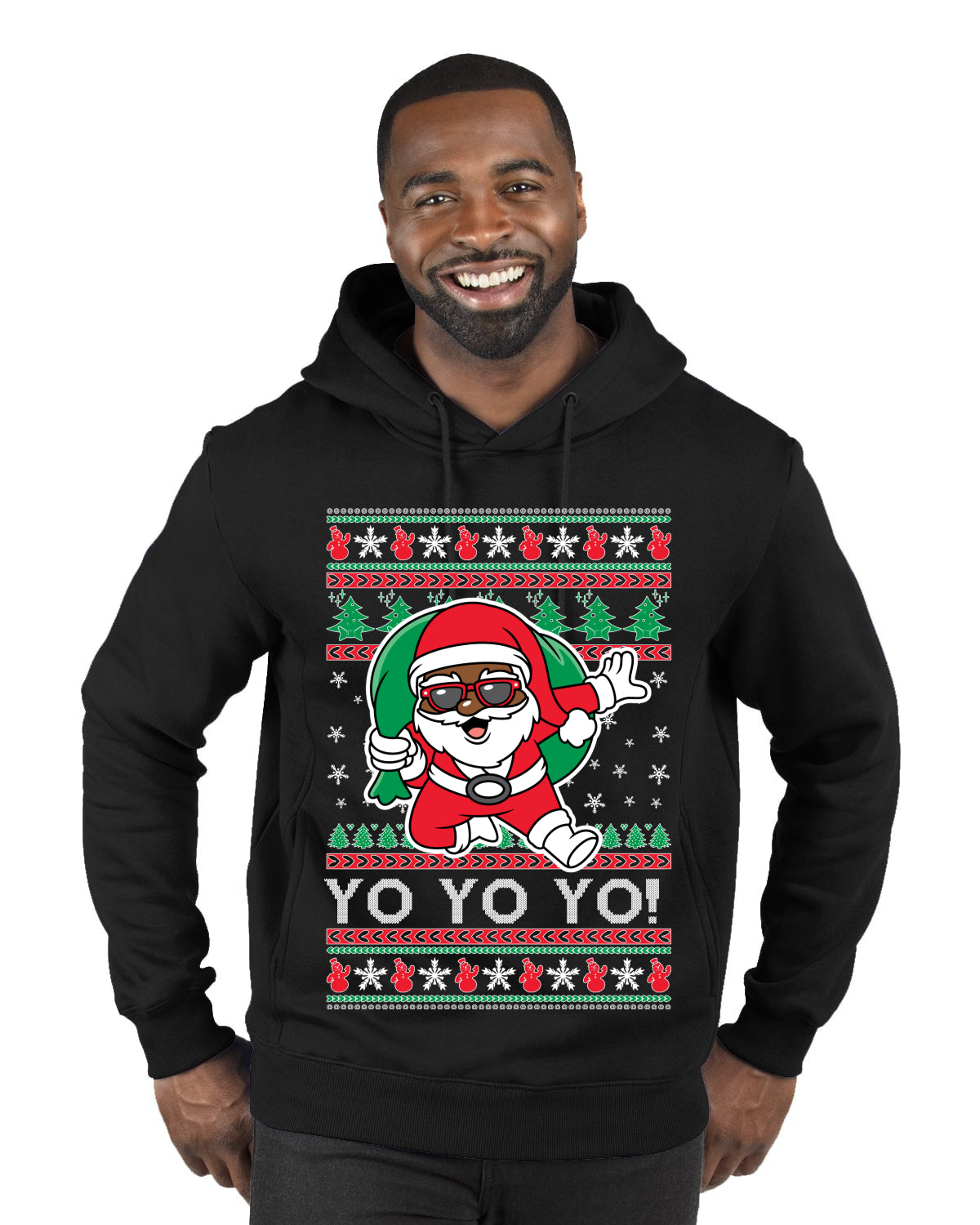 Yo Yo Yo Black Santa Ugly Christmas Sweater Premium Graphic Hoodie Sweatshirt