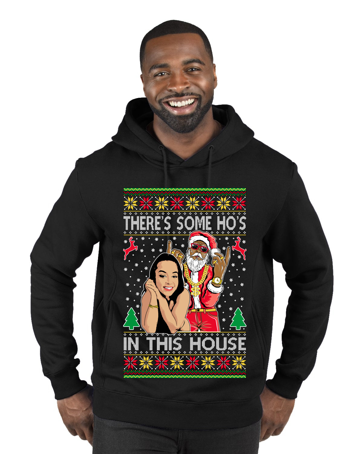 Santa the Plug Hos In This House Ugly Christmas Sweater Premium Graphic Hoodie Sweatshirt