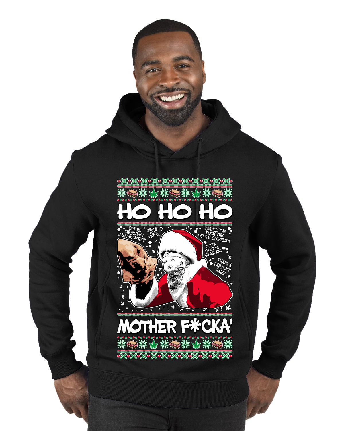Friday Hood Santa Ugly Christmas Sweater Premium Graphic Hoodie Sweatshirt
