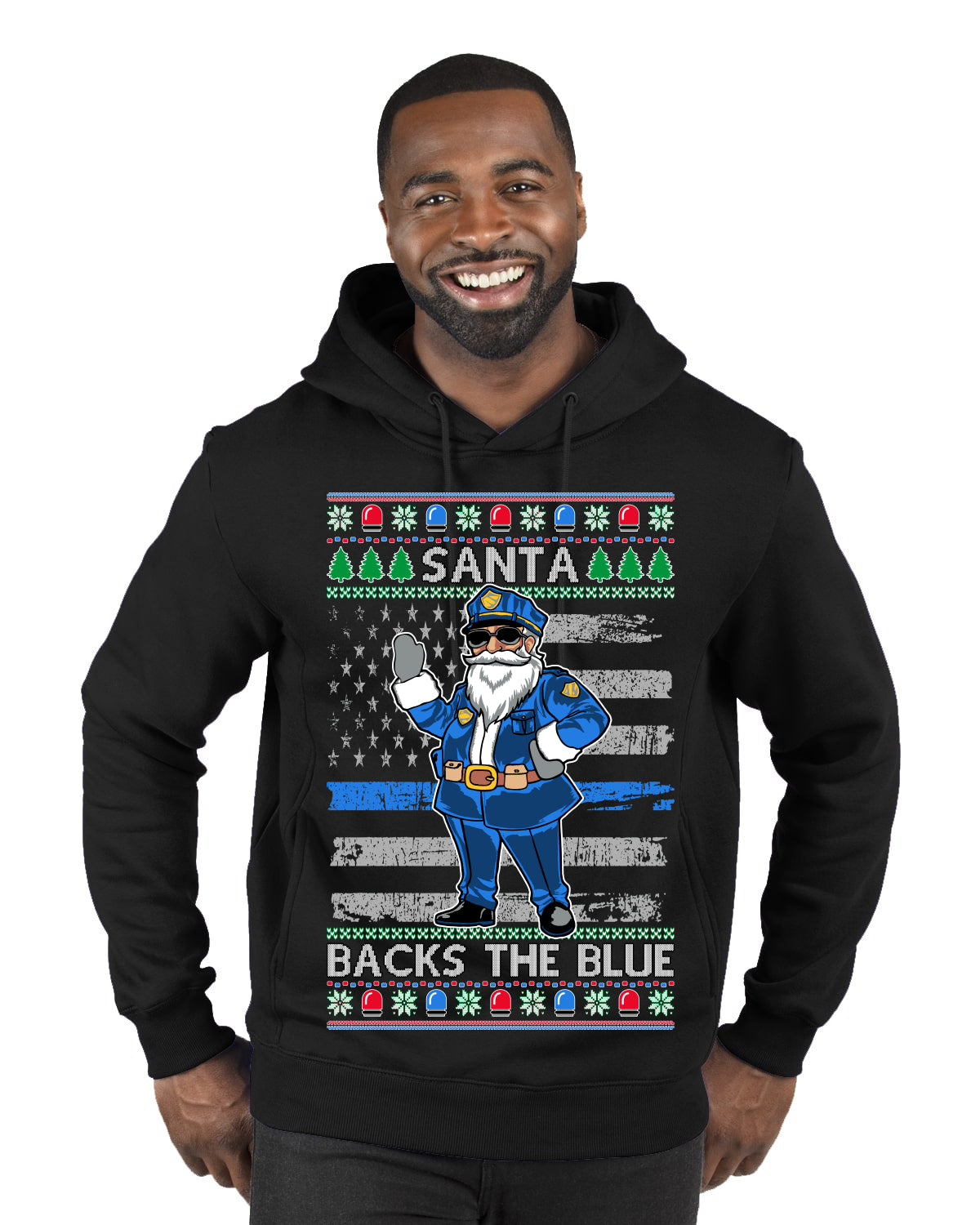 Santa Backs The Blue Pro Police Santa Claus Ugly Christmas Sweater Premium Graphic Hoodie Sweatshirt