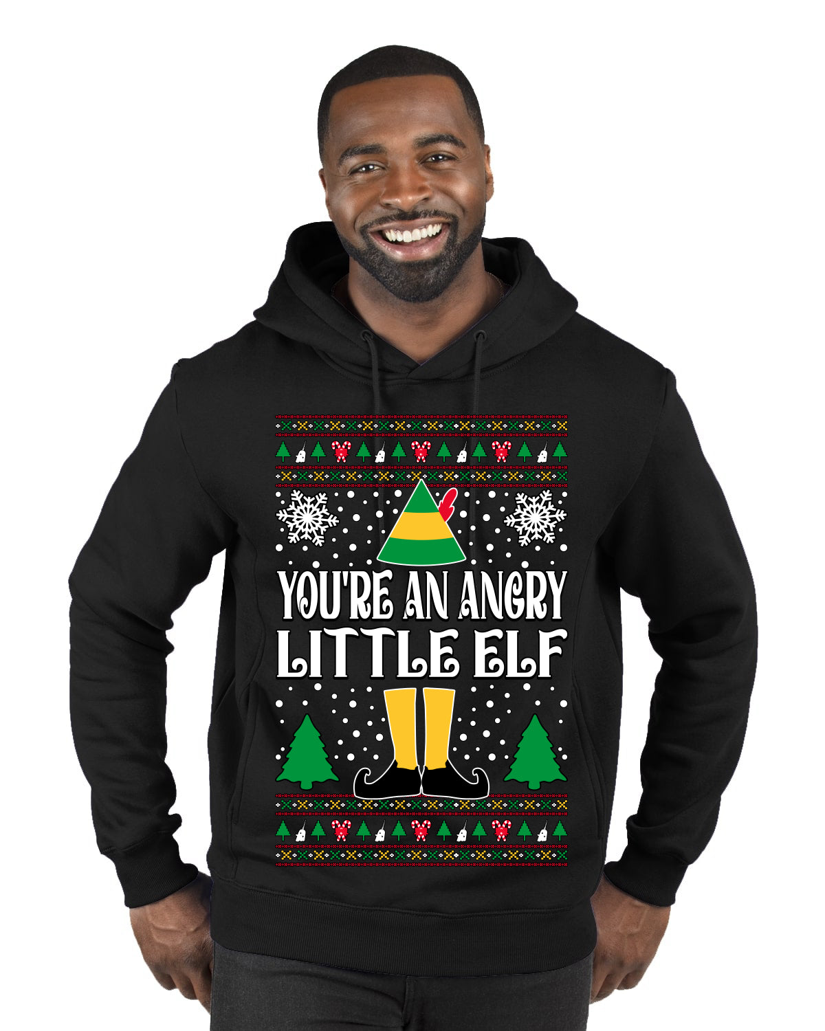 You're An Angry Little Elf Christmas Movie Quote Ugly Christmas Sweater Premium Graphic Hoodie Sweatshirt
