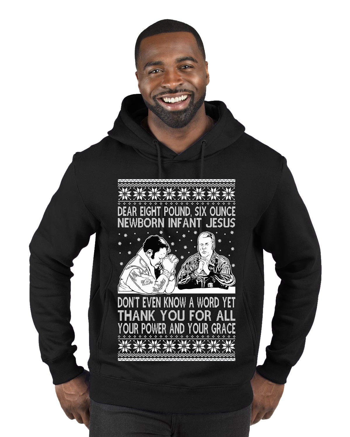 8 Pound 6 Ounce Baby Jesus Shake and Bake Ugly Christmas Sweater Premium Graphic Hoodie Sweatshirt