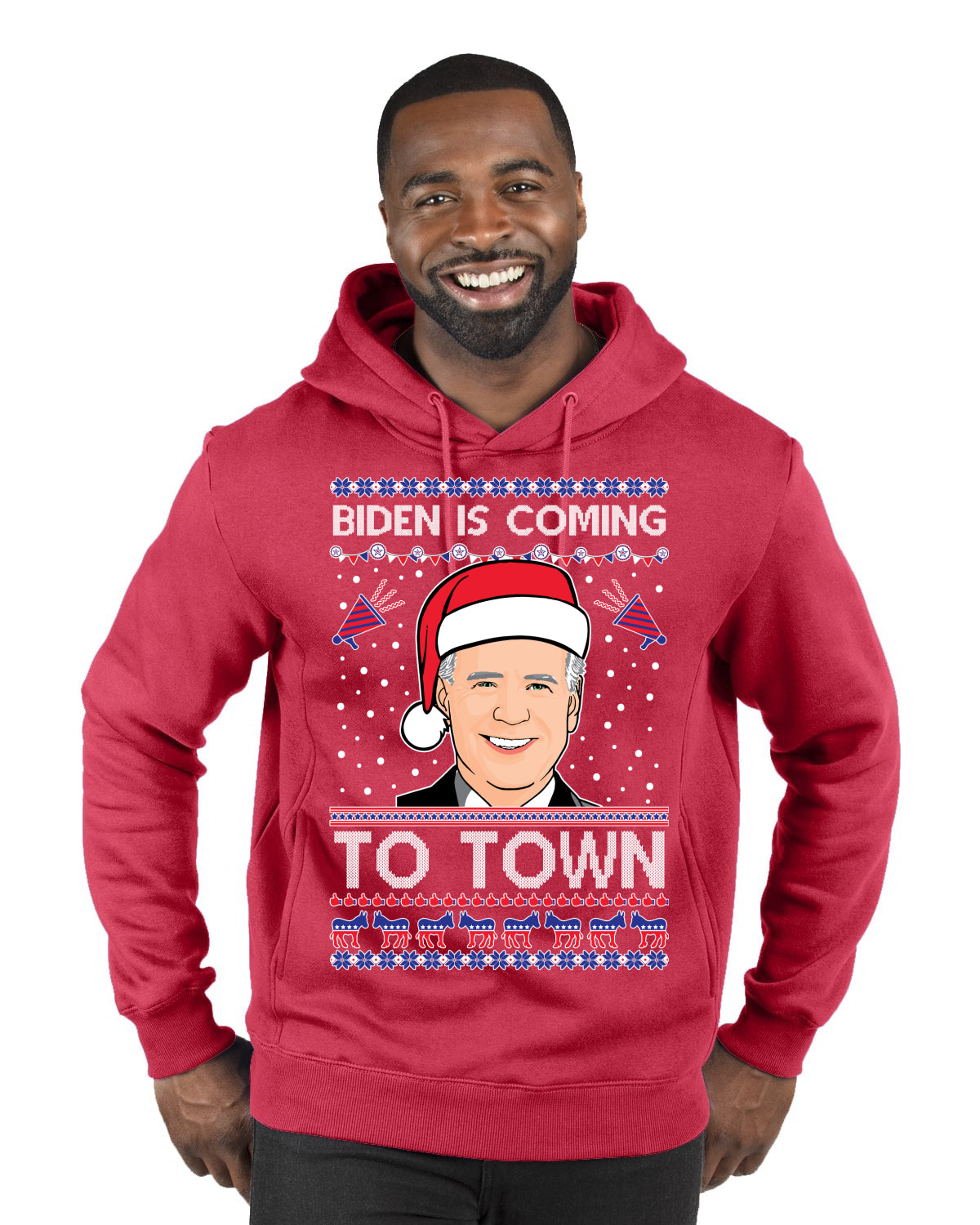 Biden Is Coming To Town Ugly Christmas Sweater Premium Graphic Hoodie Sweatshirt