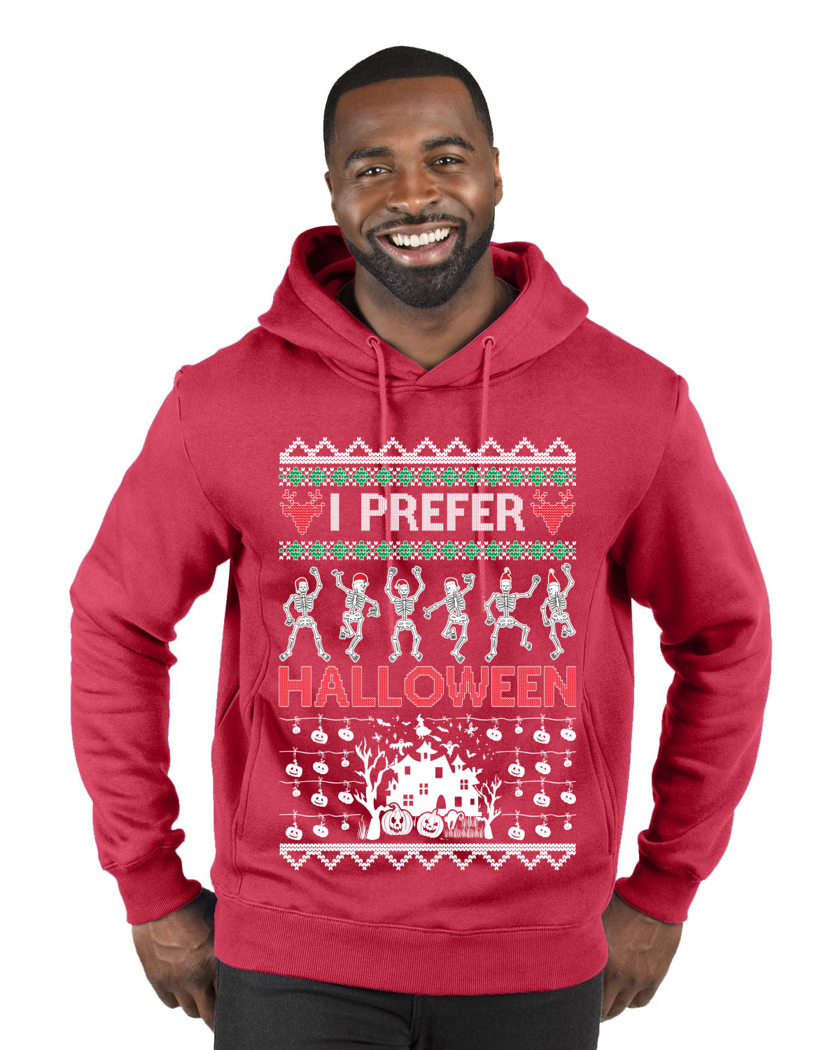 I Prefer Halloween Dancing Skeletons Ugly Christmas Sweater Premium Graphic Hoodie Sweatshirt