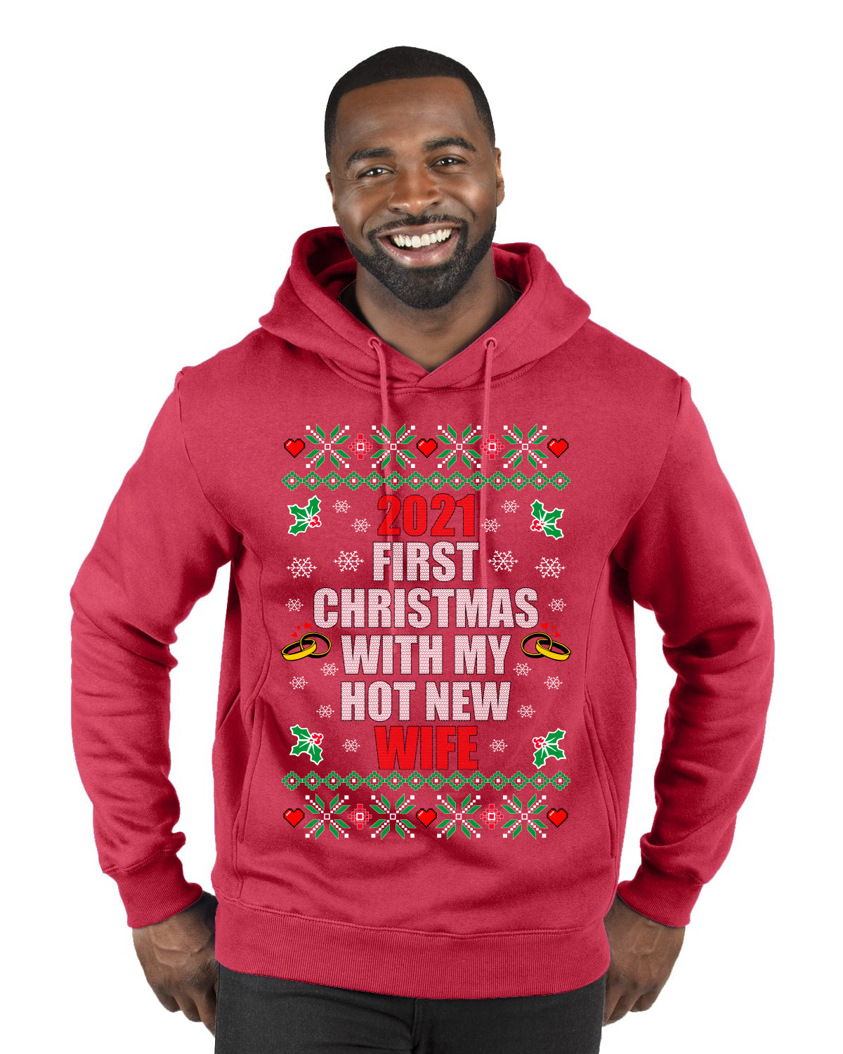 First Christmas With My Hot New Wife Merry Ugly Christmas Sweater Premium Graphic Hoodie Sweatshirt