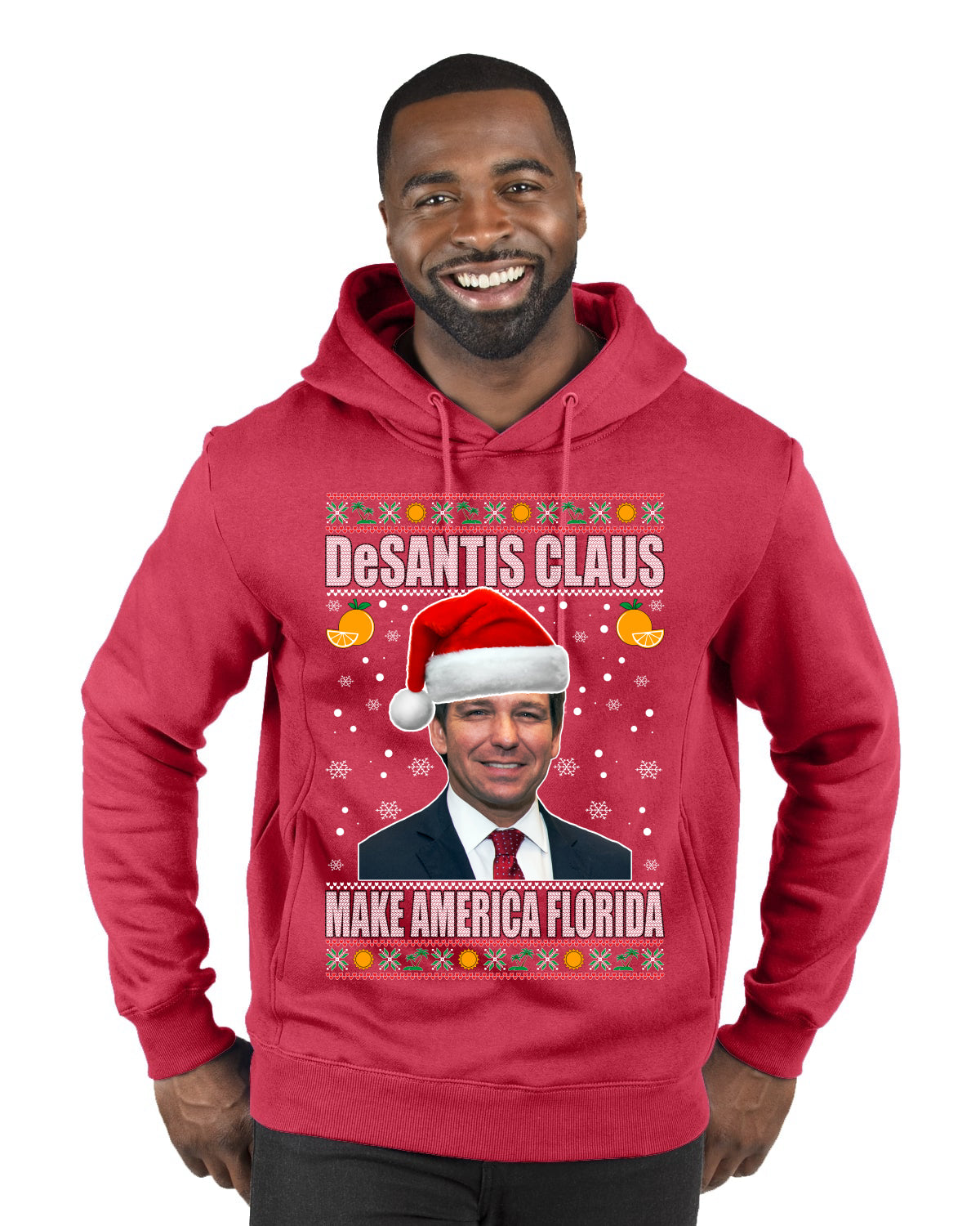 DeSantis Claus Merry Ugly Christmas Sweater Premium Graphic Hoodie Sweatshirt