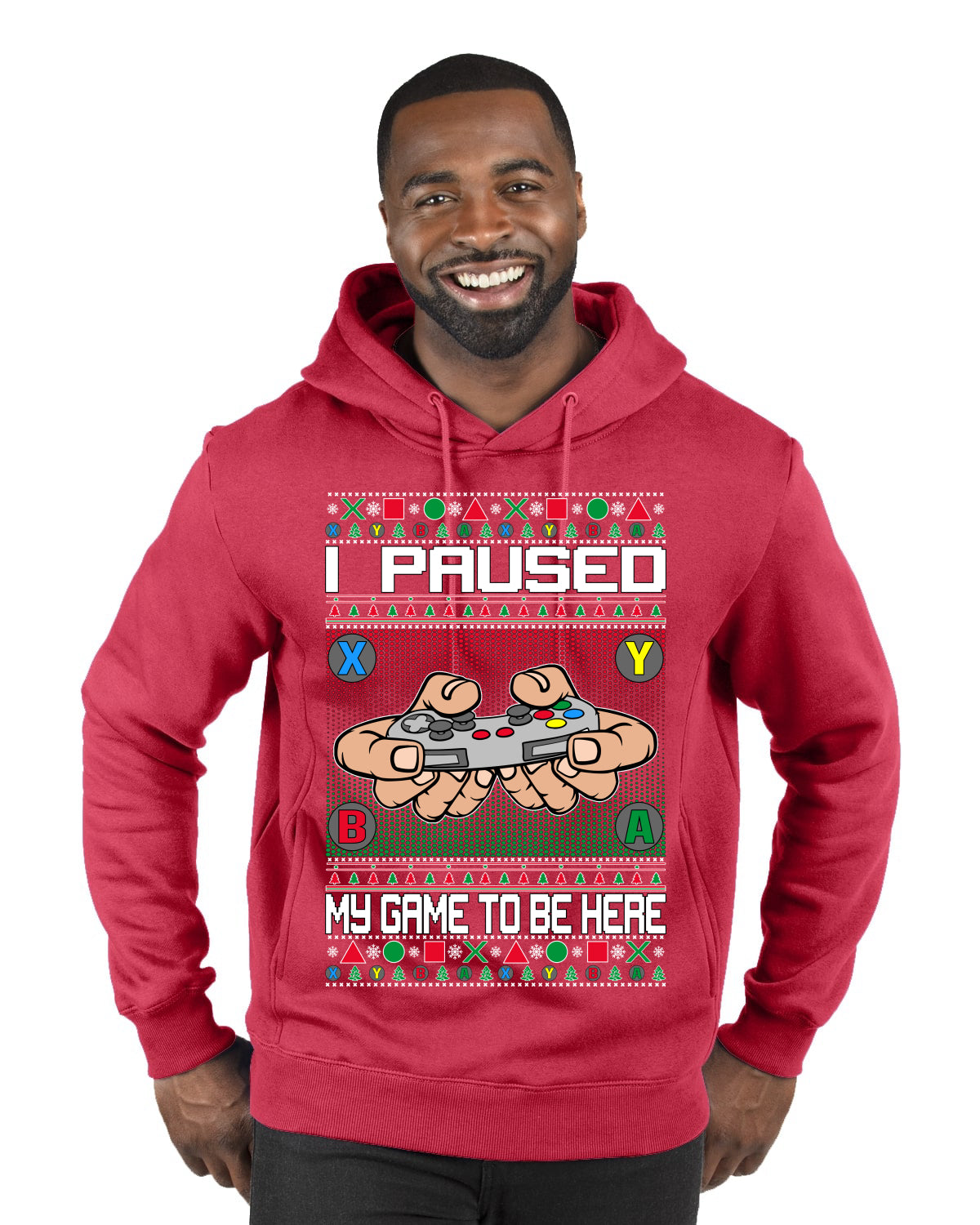 I Paused My Game To Be Here Merry Ugly Christmas Sweater Premium Graphic Hoodie Sweatshirt
