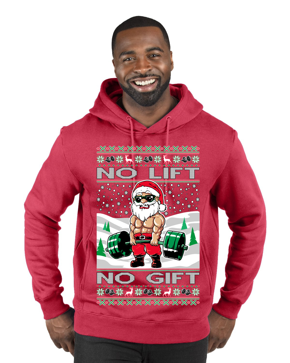 No Lift No Gift Fitness Workout Santa Ugly Christmas Sweater Premium Graphic Hoodie Sweatshirt