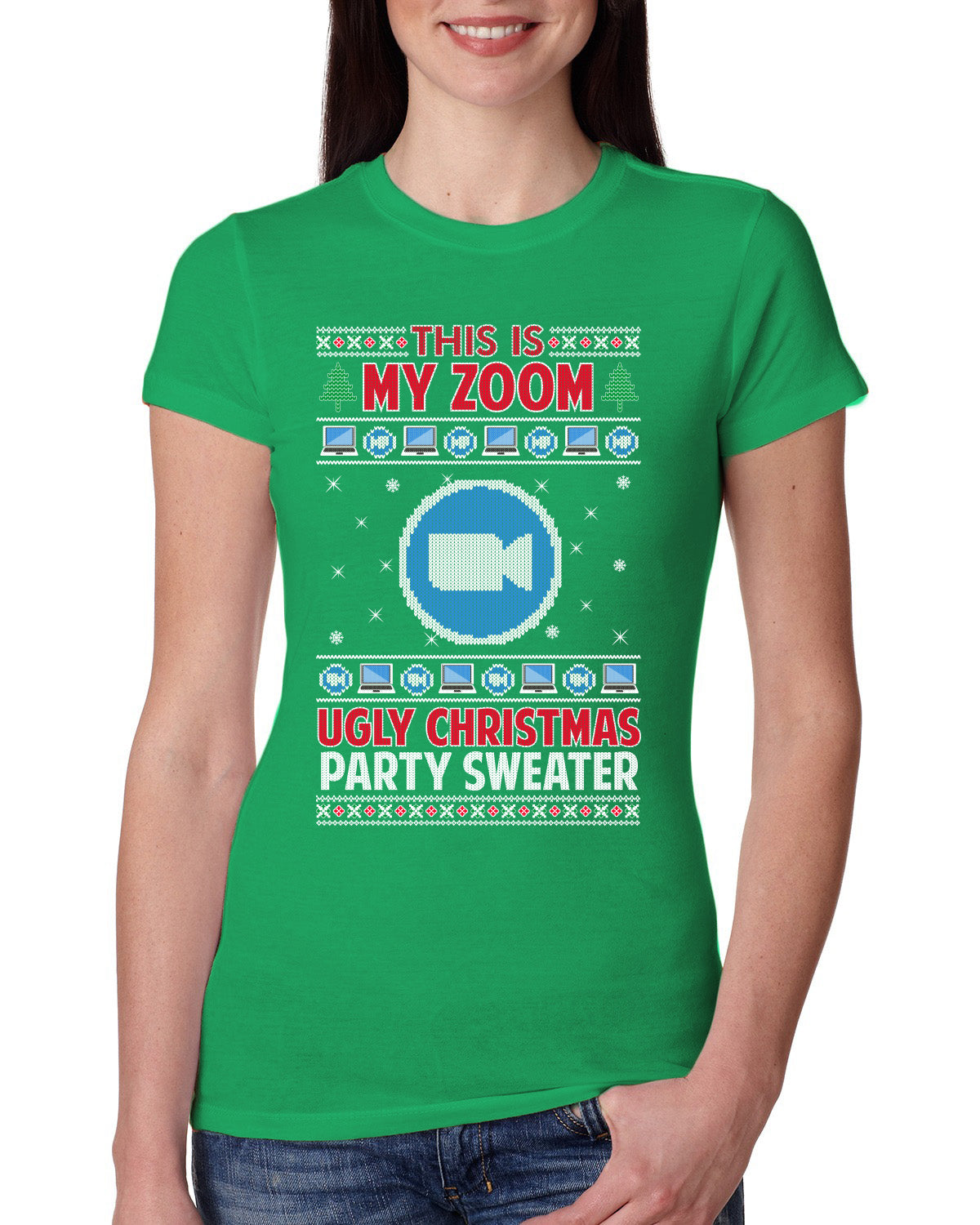 This Is My Zoom Ugly Christmas Party Sweater Ugly Christmas Sweater Womens Slim Fit Junior Tee