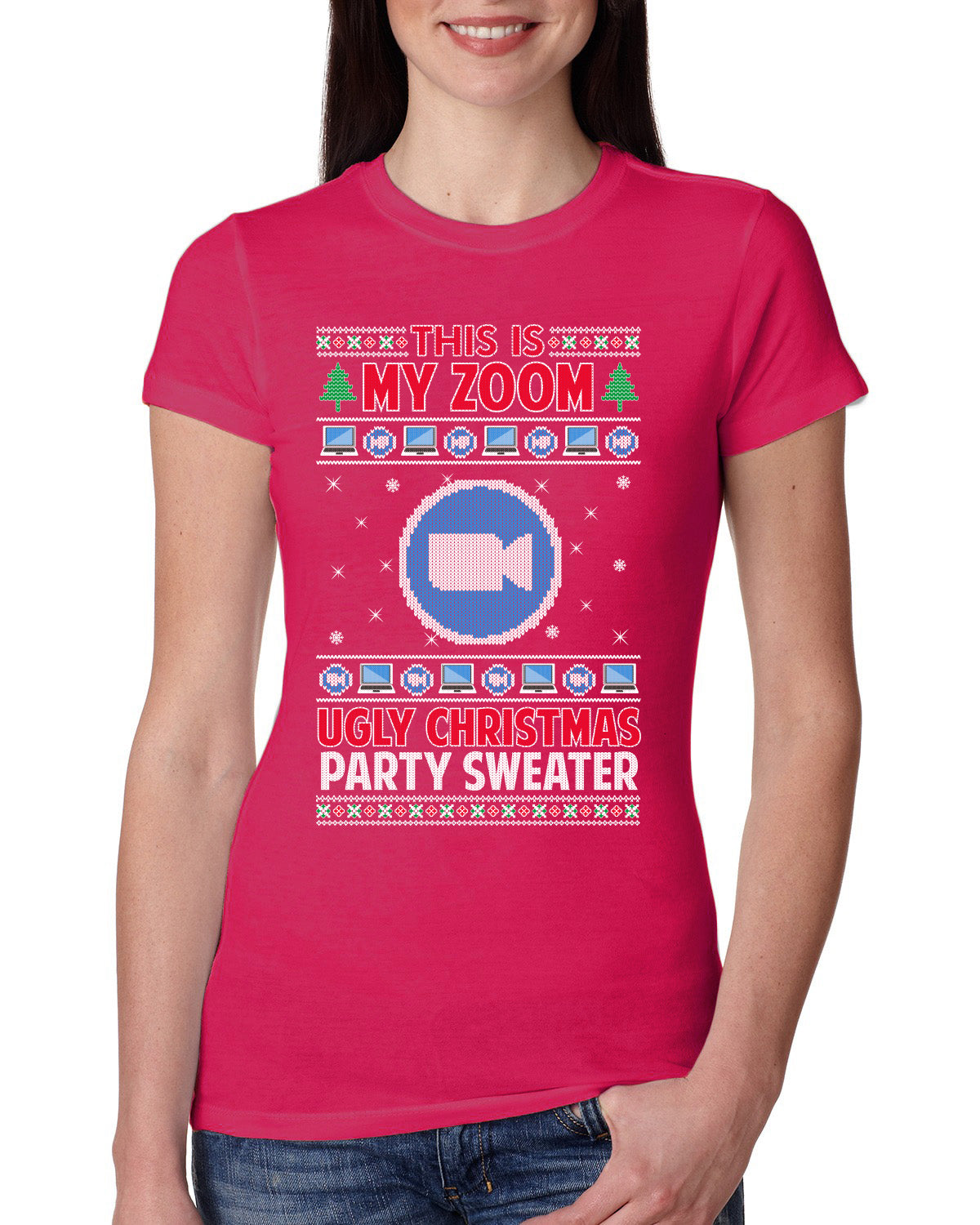 This Is My Zoom Ugly Christmas Party Sweater Ugly Christmas Sweater Womens Slim Fit Junior Tee