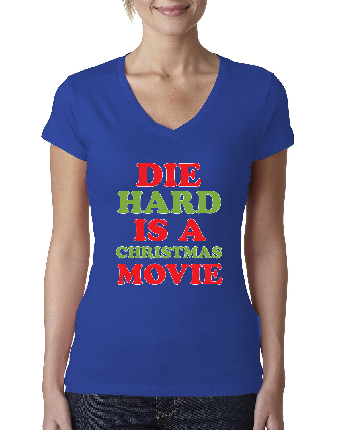Die Hard is a Christmas Movie Christmas Womens Junior Fit V-Neck Tee