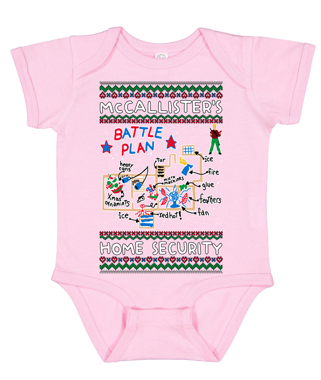 McCallister's Home Security Battle Plan Alone Kevin Ugly Christmas Sweater Baby Creeper Boys Girls Infant Bodysuit