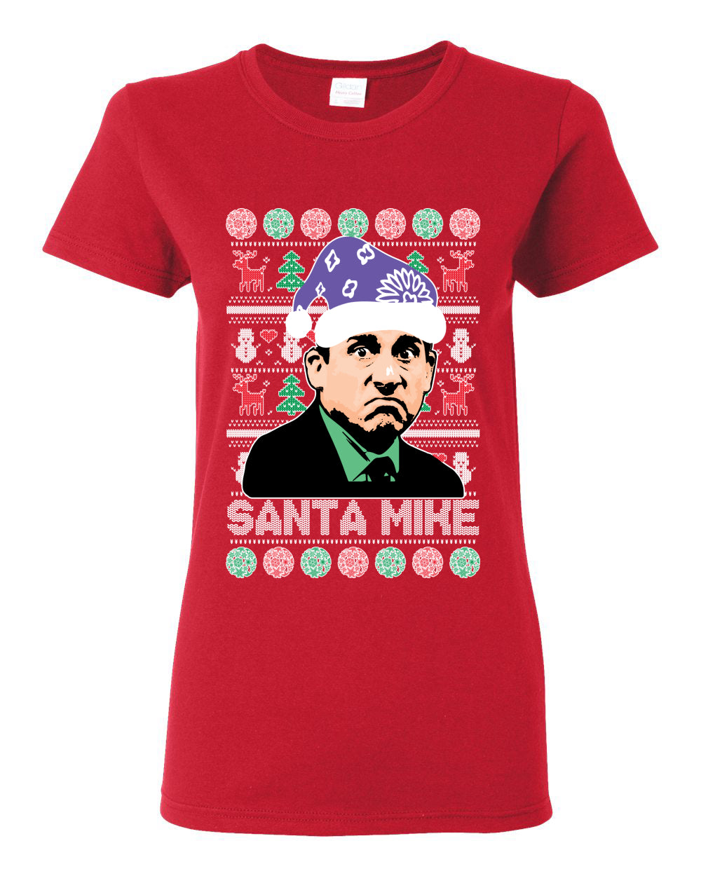 Santa Mike Michael Scott The Office Ugly Christmas Sweater Womens Graphic T-Shirt