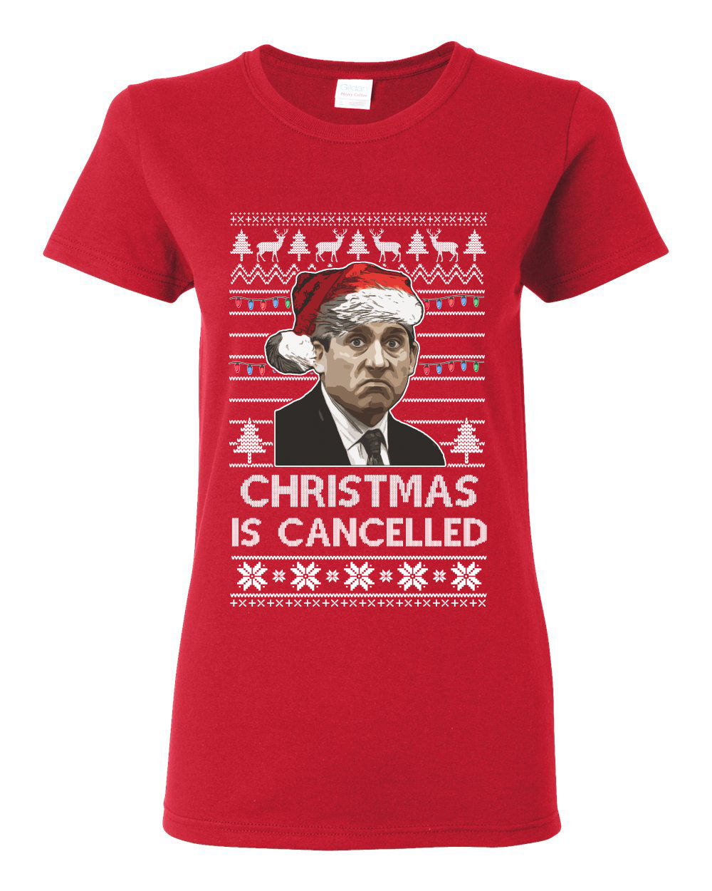 Christmas Is Cancelled Michael Scott Office Ugly Christmas Sweater Womens Graphic T-Shirt