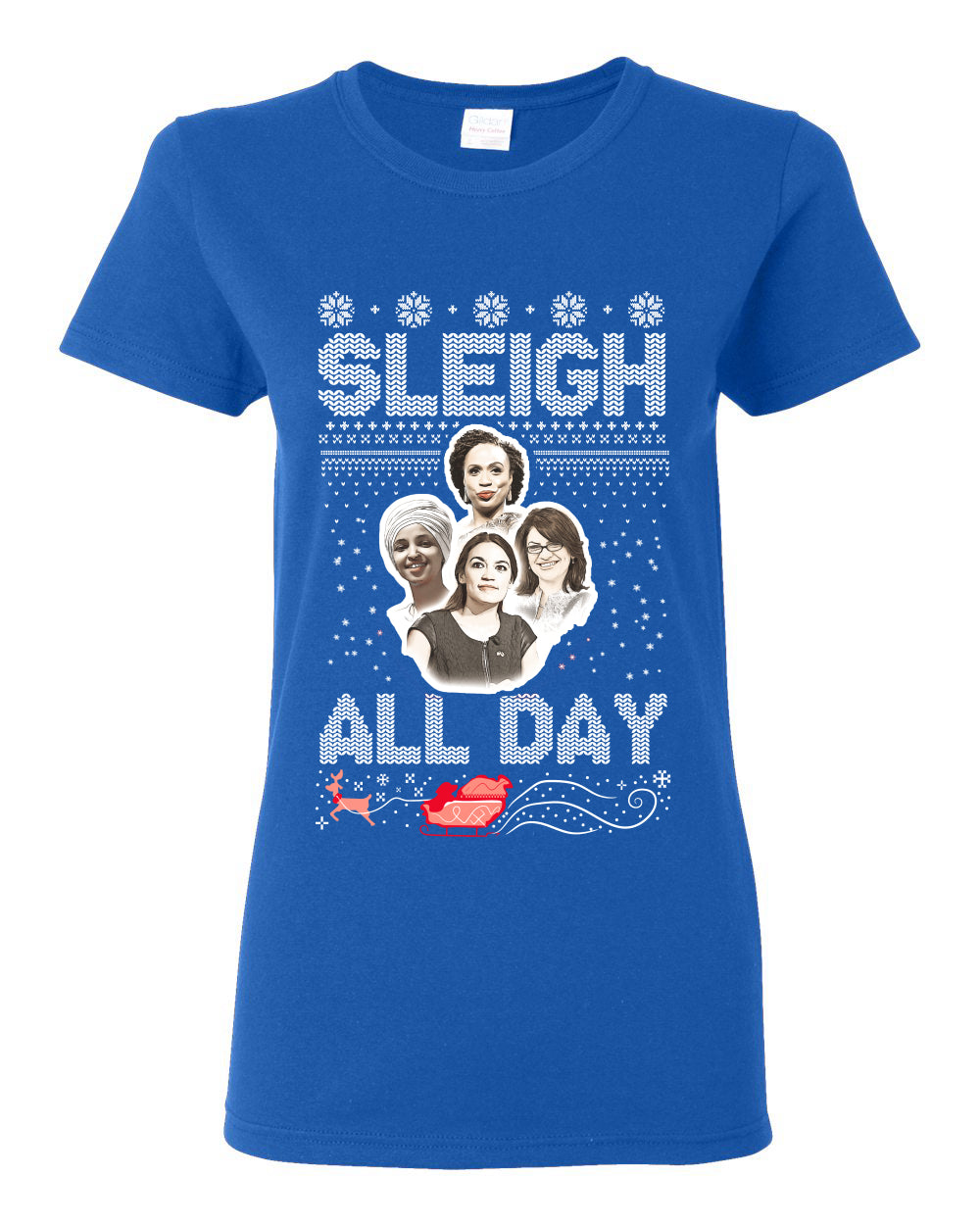 AOC The Squad Congresswomen Sleigh All Day Xmas Ugly Christmas Sweater Womens Graphic T-Shirt