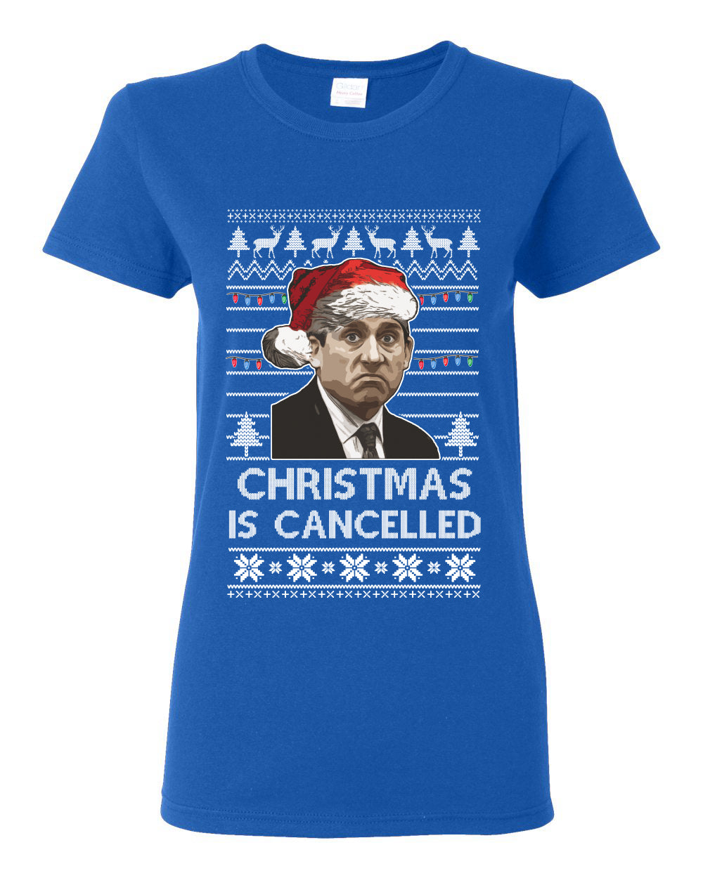Christmas Is Cancelled Michael Scott Office Ugly Christmas Sweater Womens Graphic T-Shirt