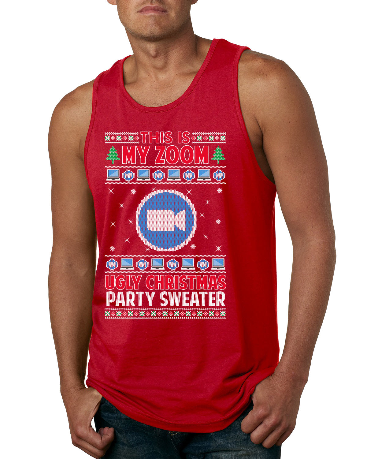 This Is My Zoom Ugly Christmas Party Sweater Ugly Christmas Sweater Mens Graphic Tank Top