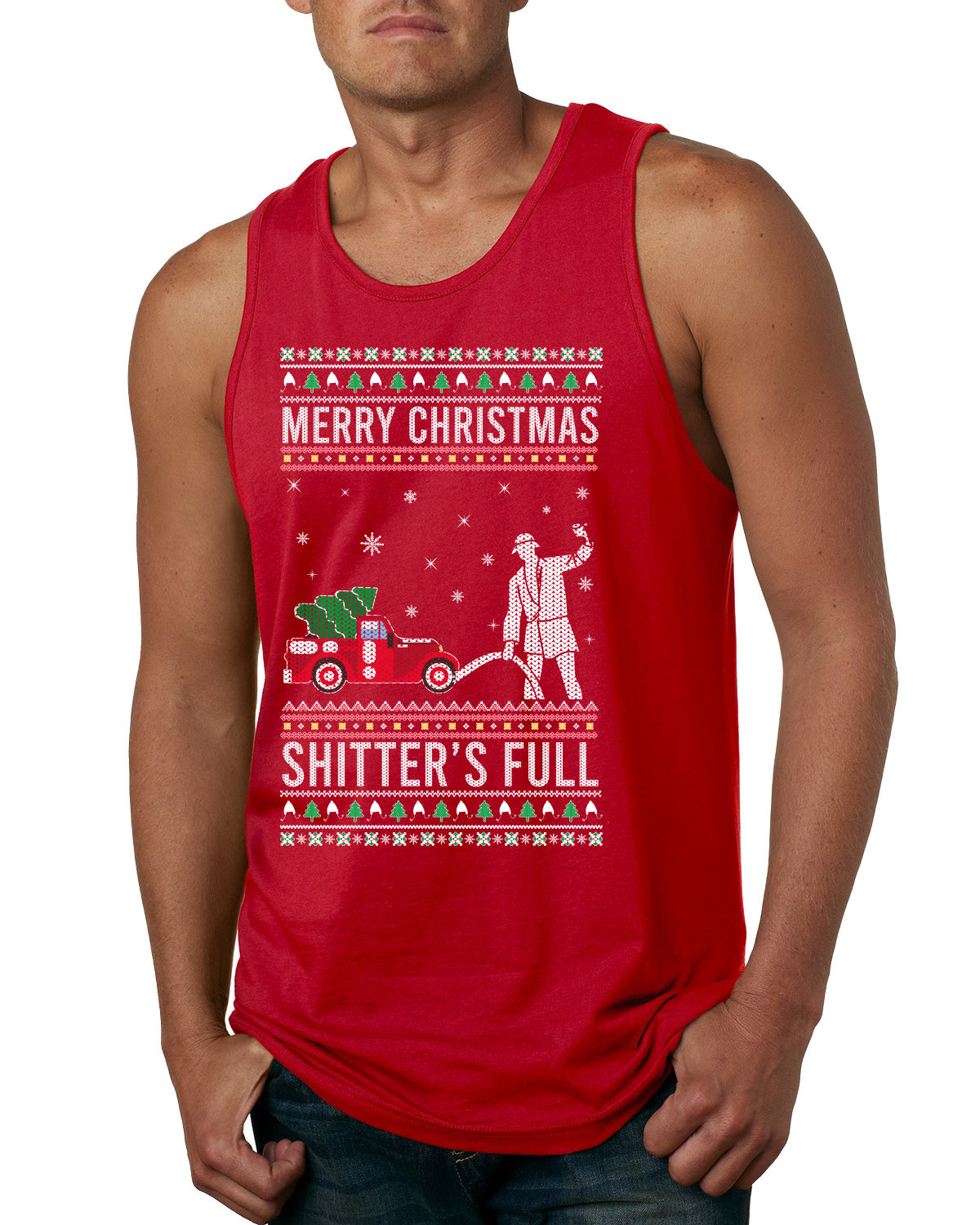 Merry Christmas Shitter's Full Christmas Vacation Ugly Christmas Sweater Mens Graphic Tank Top