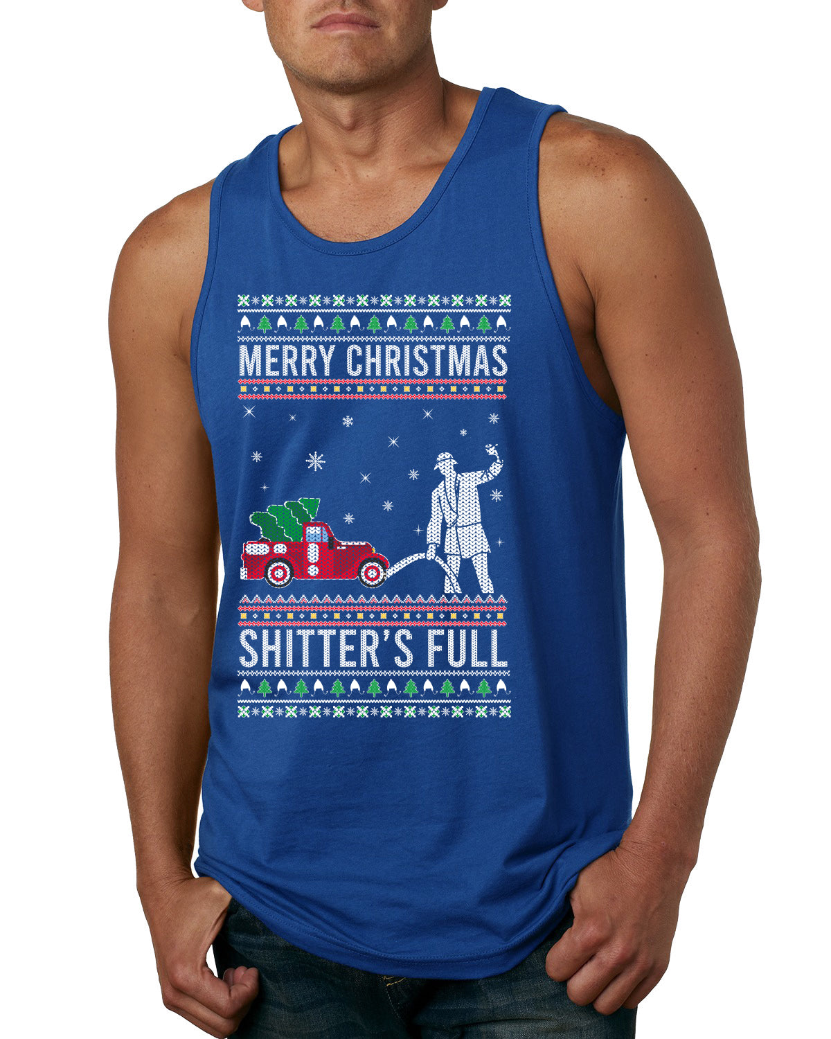 Merry Christmas Shitter's Full Christmas Vacation Ugly Christmas Sweater Mens Graphic Tank Top