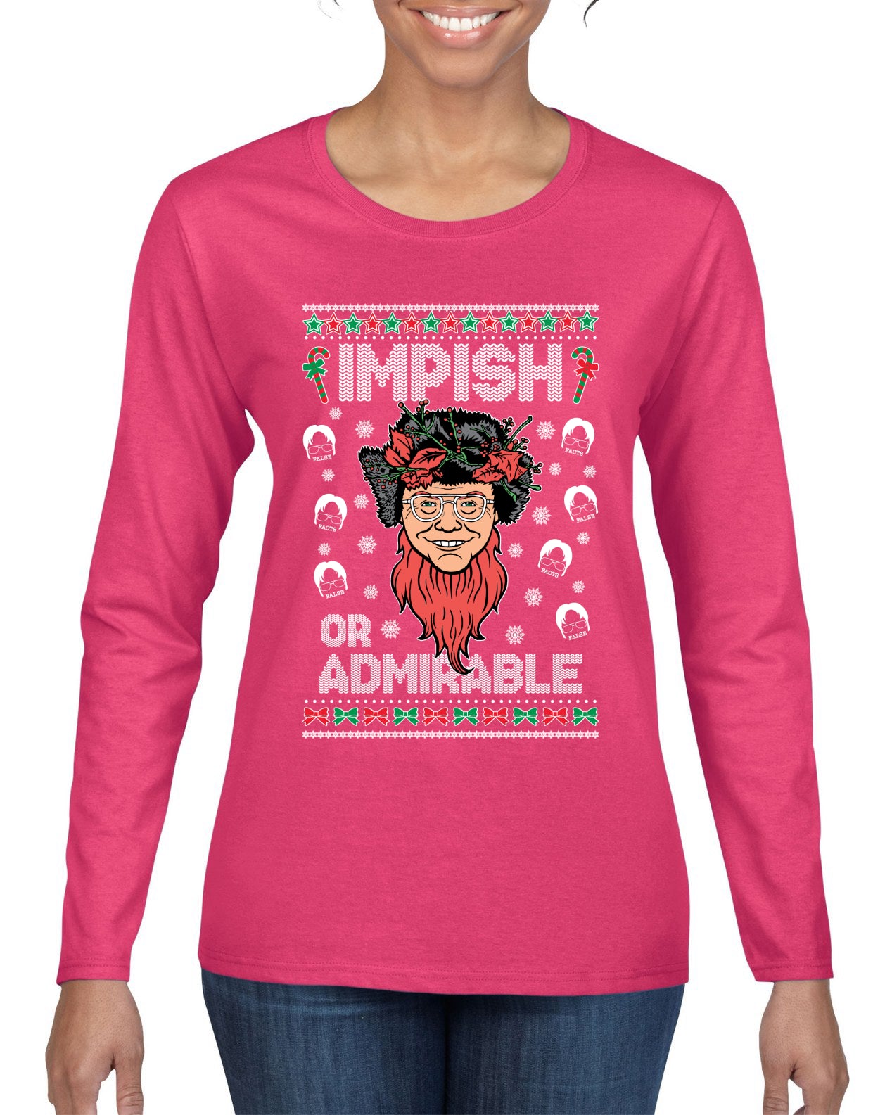 Impish or Admirable Dwight Schrute Ugly Christmas Sweater Womens Graphic Long Sleeve T-Shirt