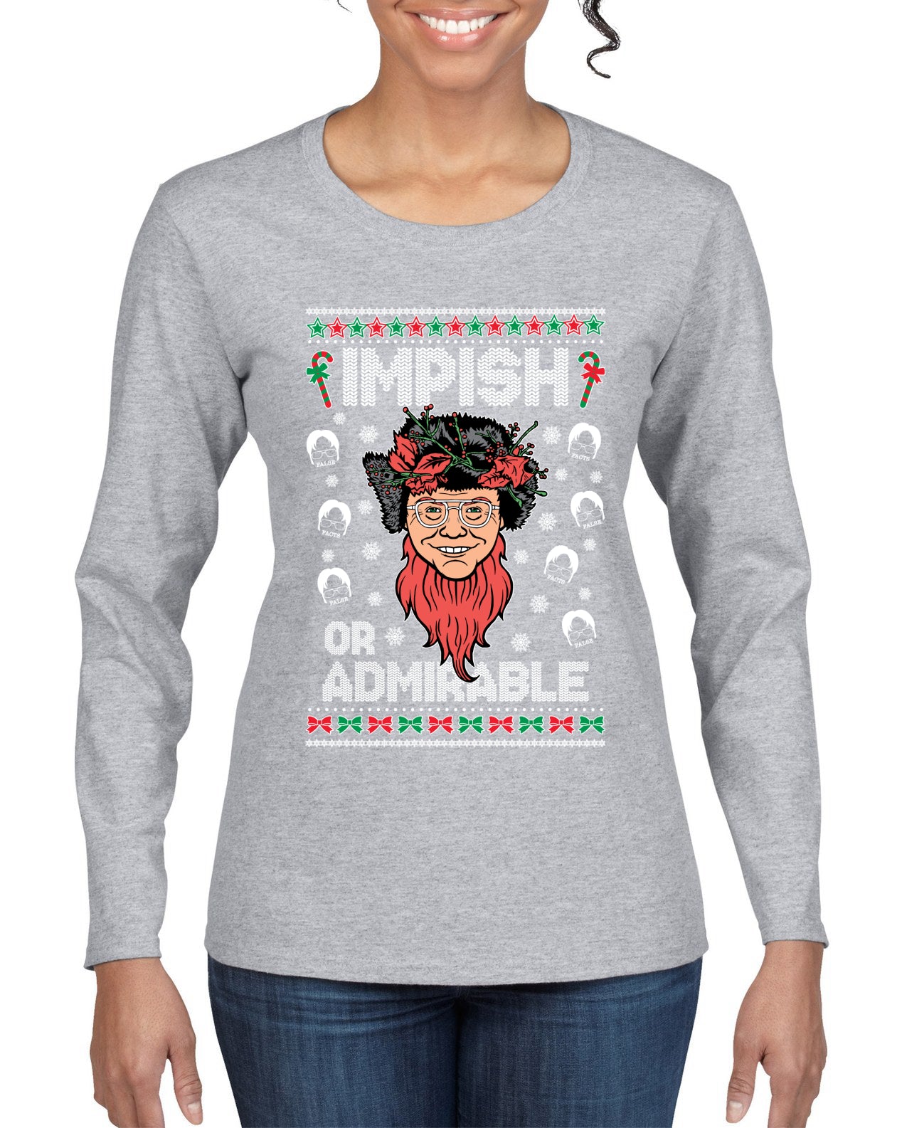 Impish or Admirable Dwight Schrute Ugly Christmas Sweater Womens Graphic Long Sleeve T-Shirt