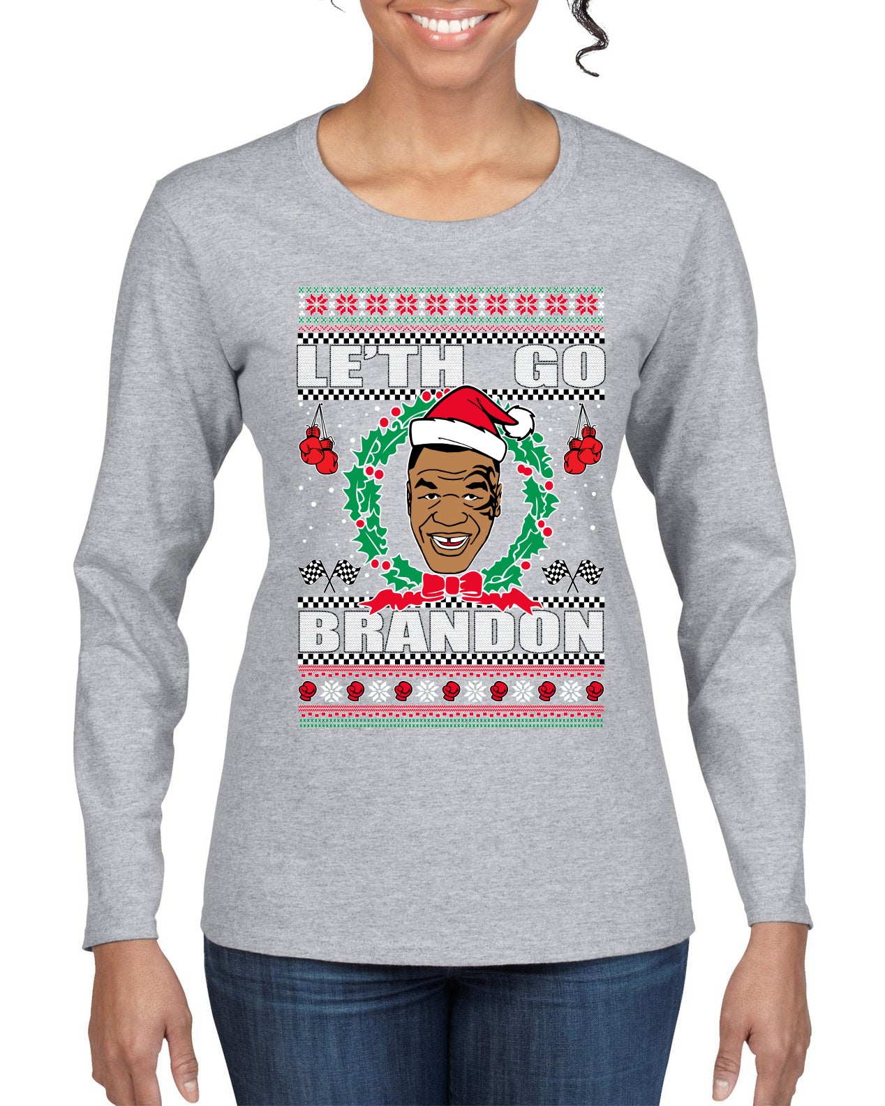 Le'th Go Brandon Ugly Christmas Sweater Womens Graphic Long Sleeve T-Shirt
