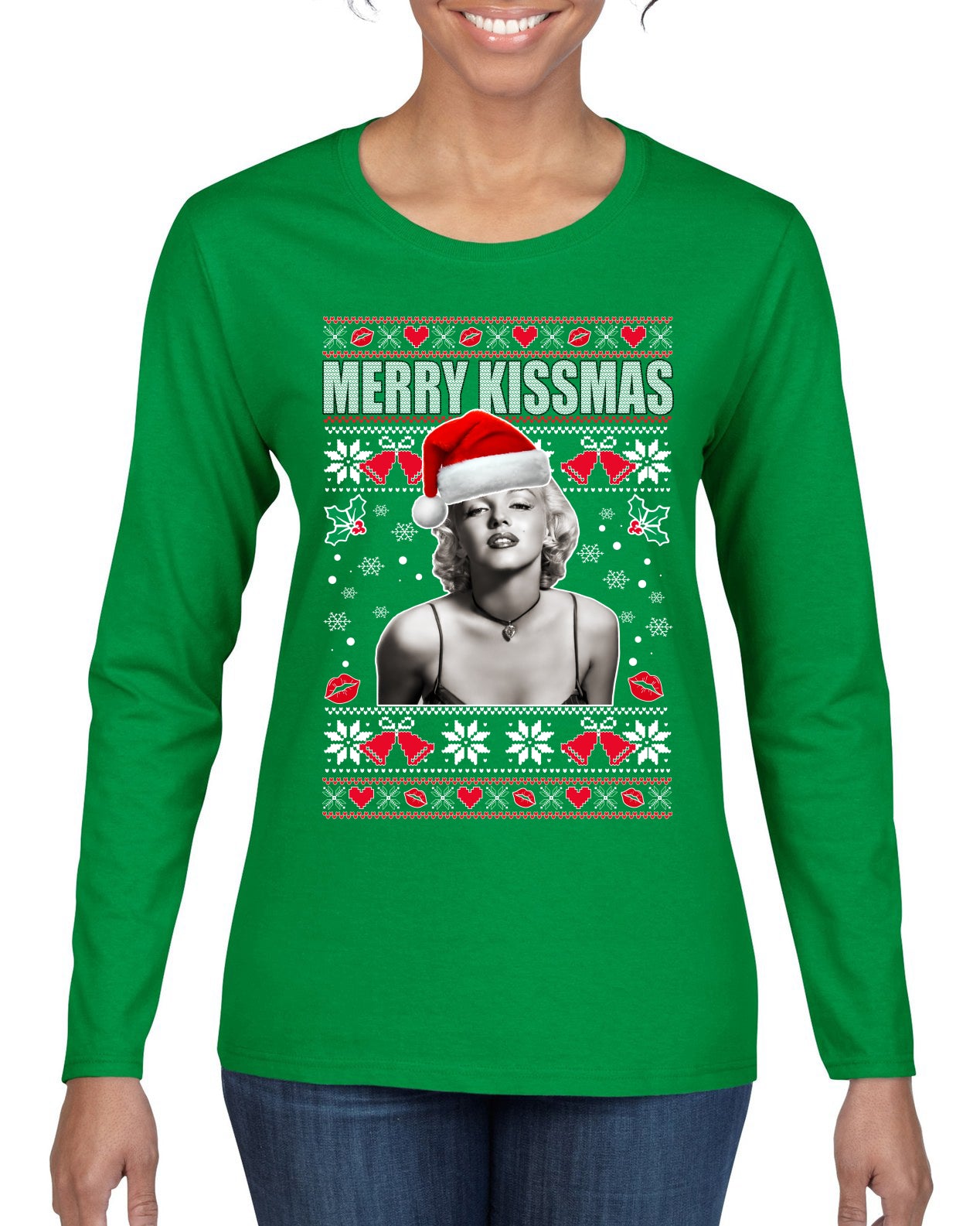 Merry Kissmas Christmas Womens Graphic Long Sleeve T-Shirt