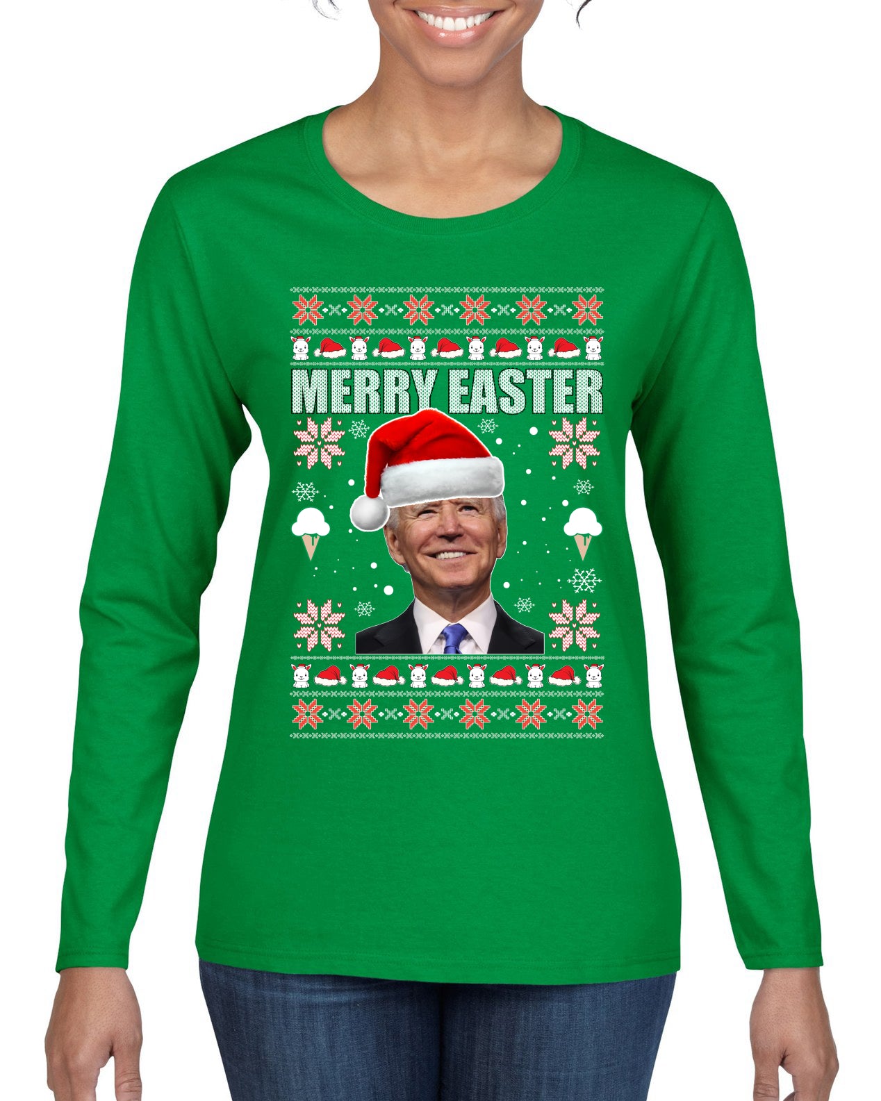 Merry Easter Christmas Womens Graphic Long Sleeve T-Shirt