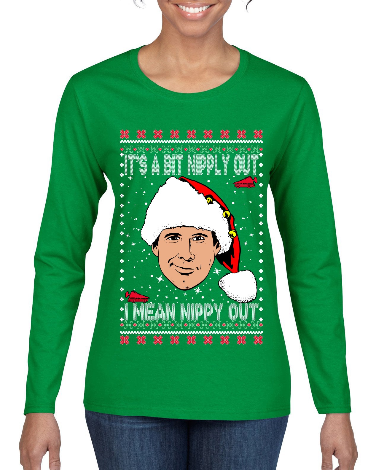 Clark Grizwald It's A Bit Nipply Out Ugly Christmas Sweater Womens Graphic Long Sleeve T-Shirt